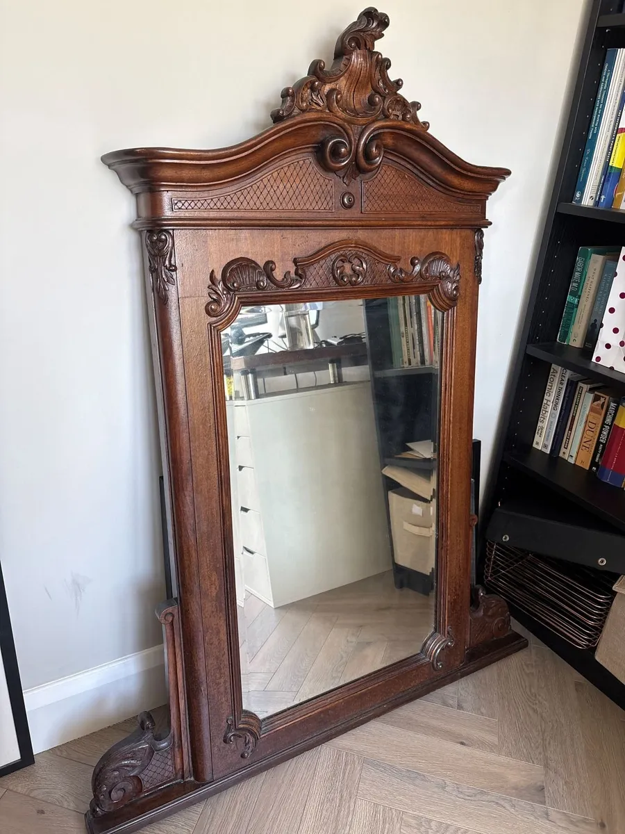 Antique Carved Wood Mirror - Image 1