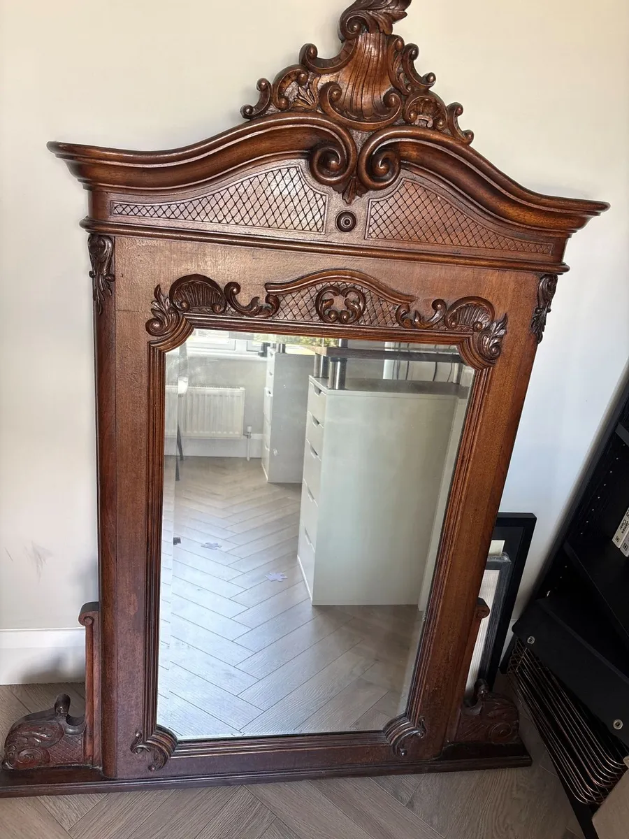 Antique Carved Wood Mirror - Image 3