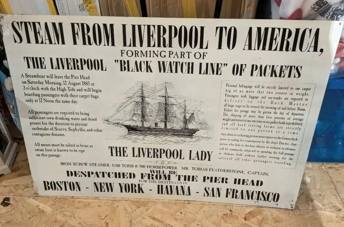 Large Vintage Style Liverpool to America Sign - Image 2