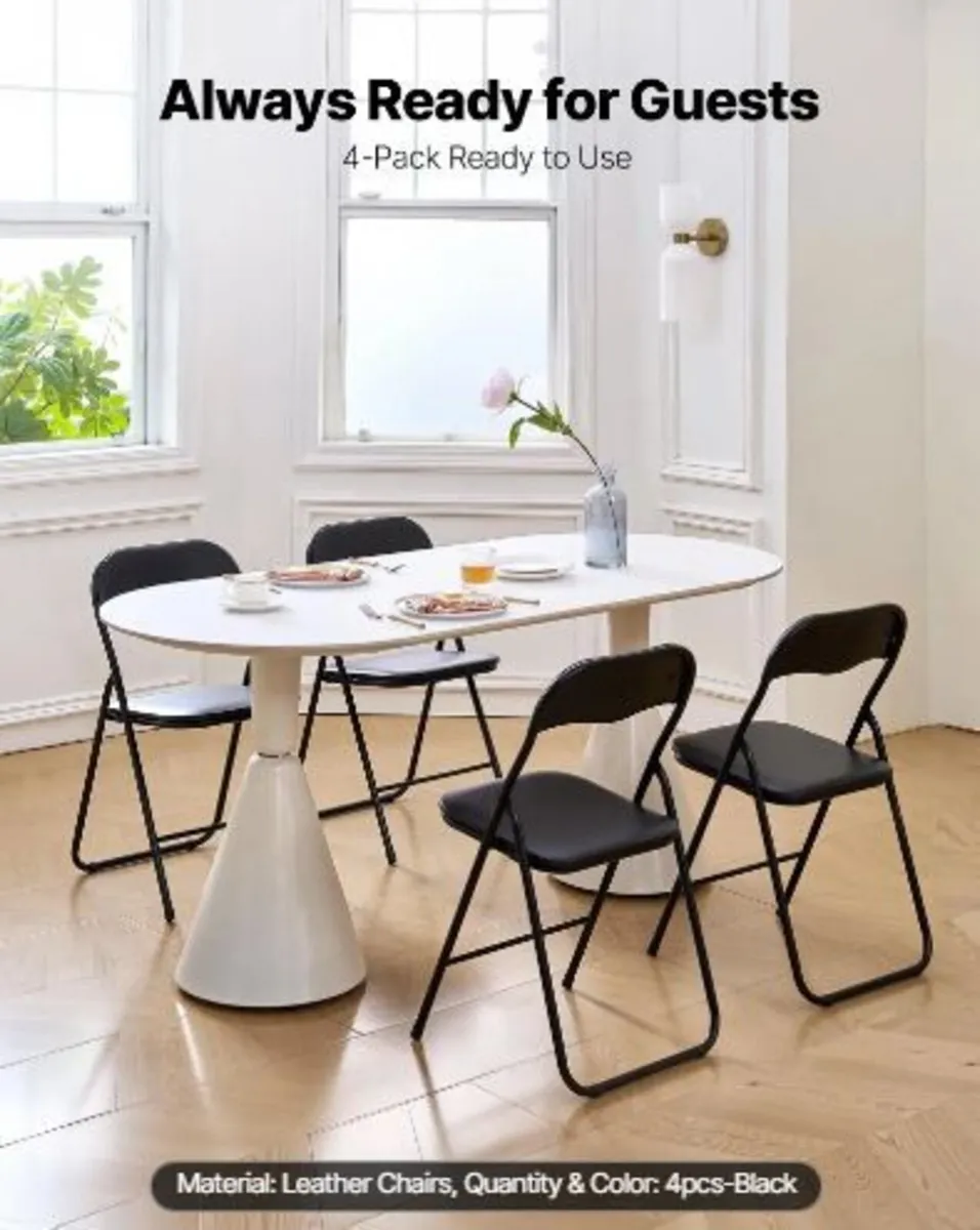 4 Pack Folding Chairs, Foldable Leather - Image 3