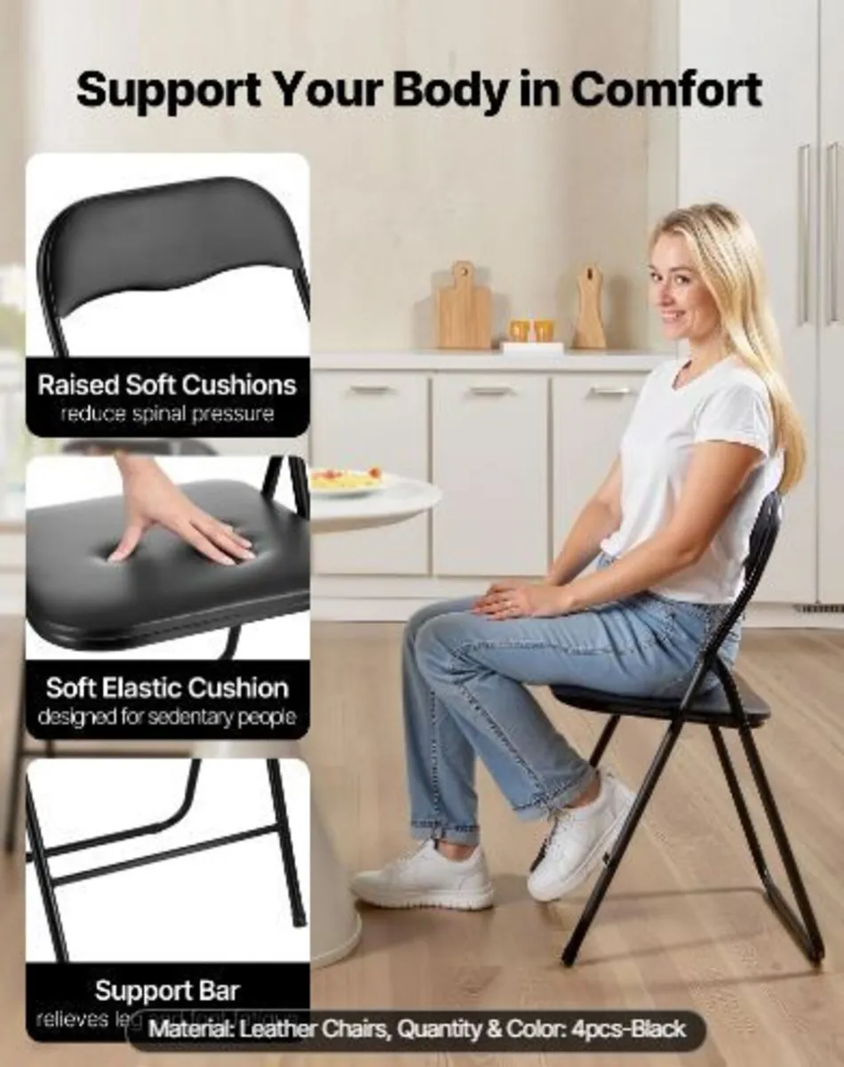 4 Pack Folding Chairs, Foldable Leather - Image 4