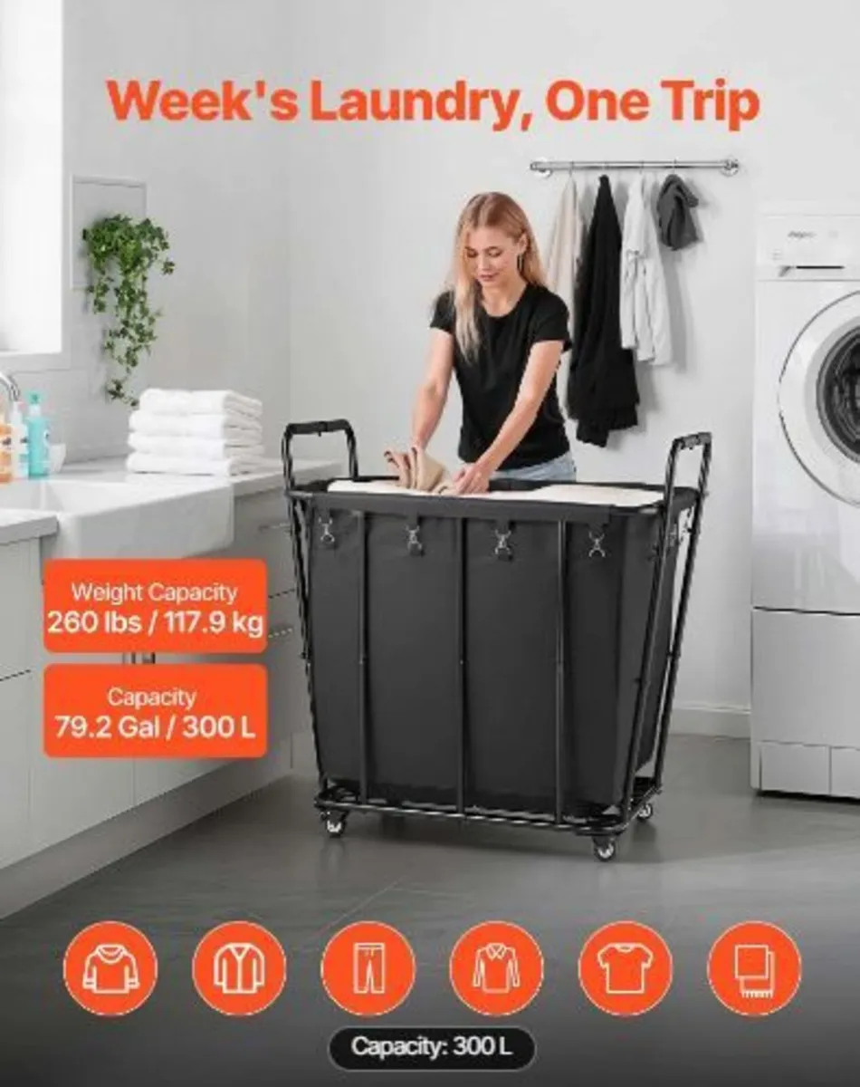 Laundry Cart, Rolling Grocery Utility Cart - Image 2