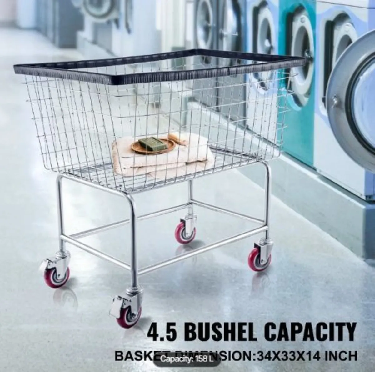 Wire Laundry Cart, 4.5 Bushel Wire Laundry Basket - Image 2