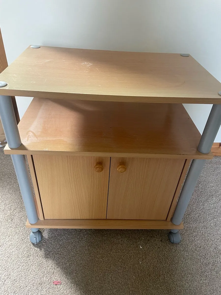 Light Wood Storage Cabinet on Wheels - Image 1