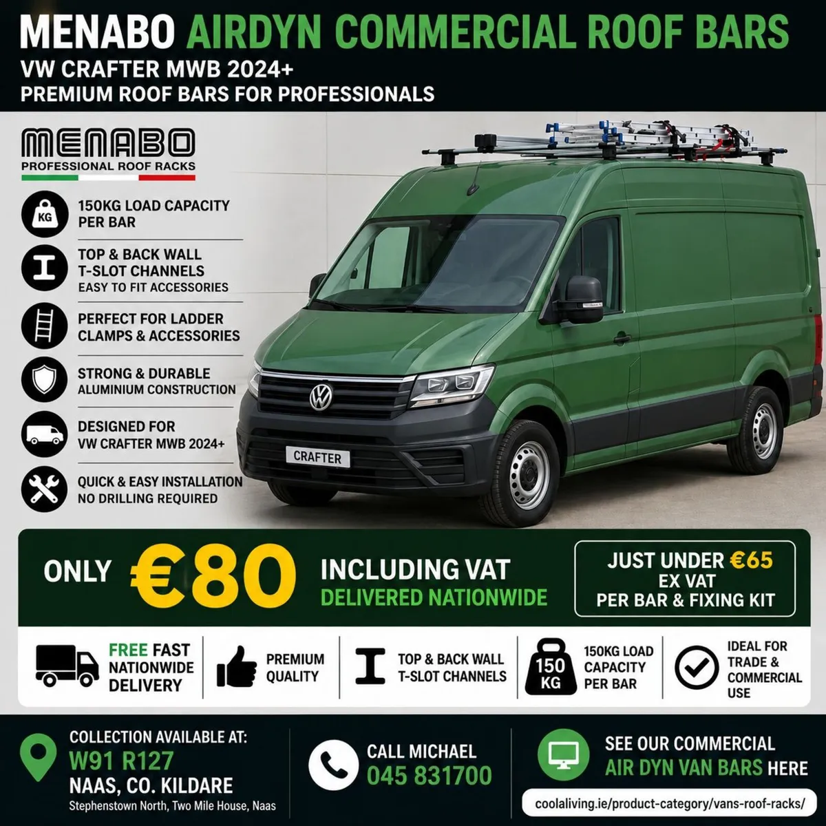 🚐 Menabo AirDyn Commercial Roof Bars – VW Crafter - Image 1