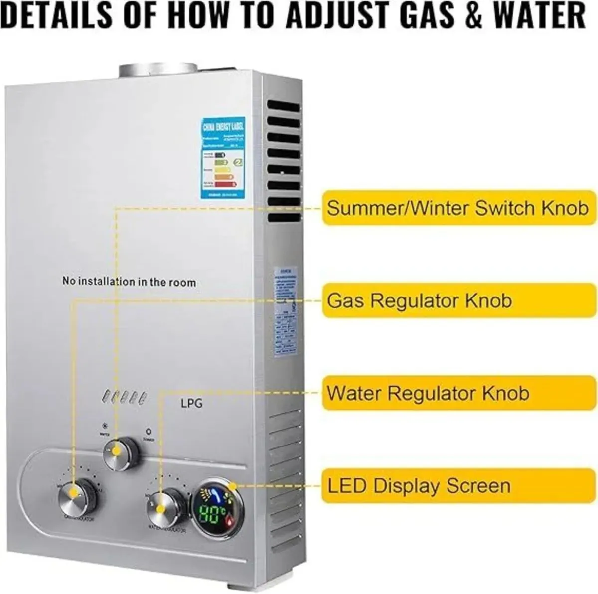 8L Propane Tankless Water Heater Fast Heating - Image 3