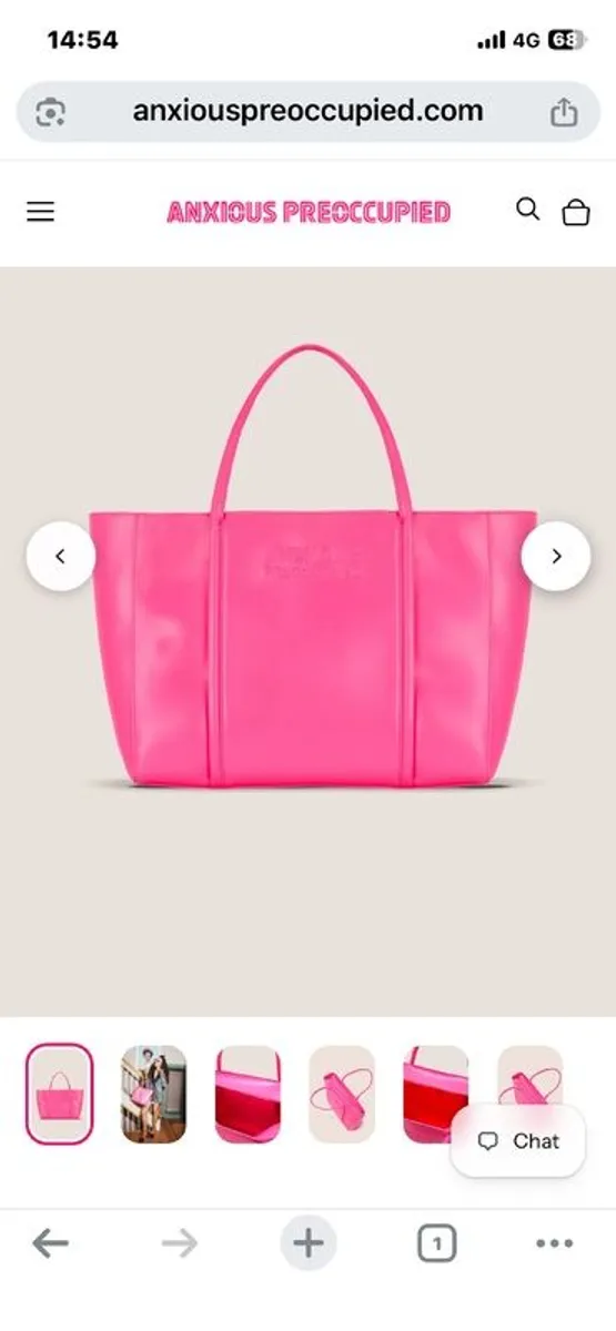 Anxious preoccupied handbag mid tote zipped bag neon pink - Image 1
