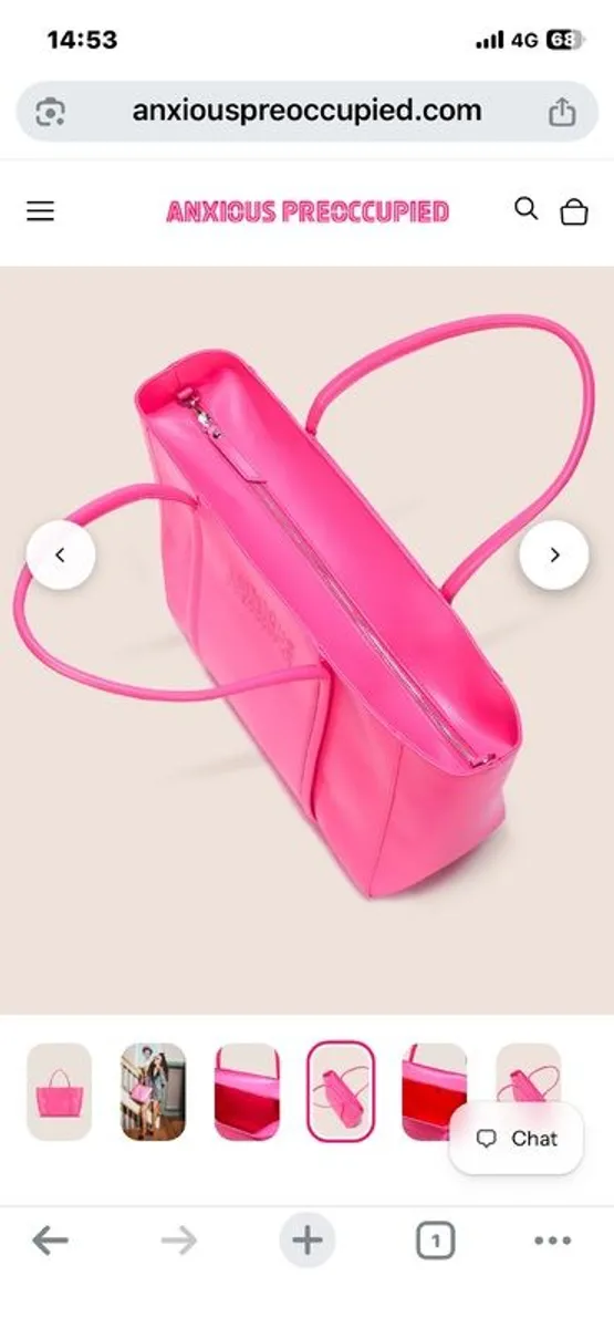 Anxious preoccupied handbag mid tote zipped bag neon pink - Image 2