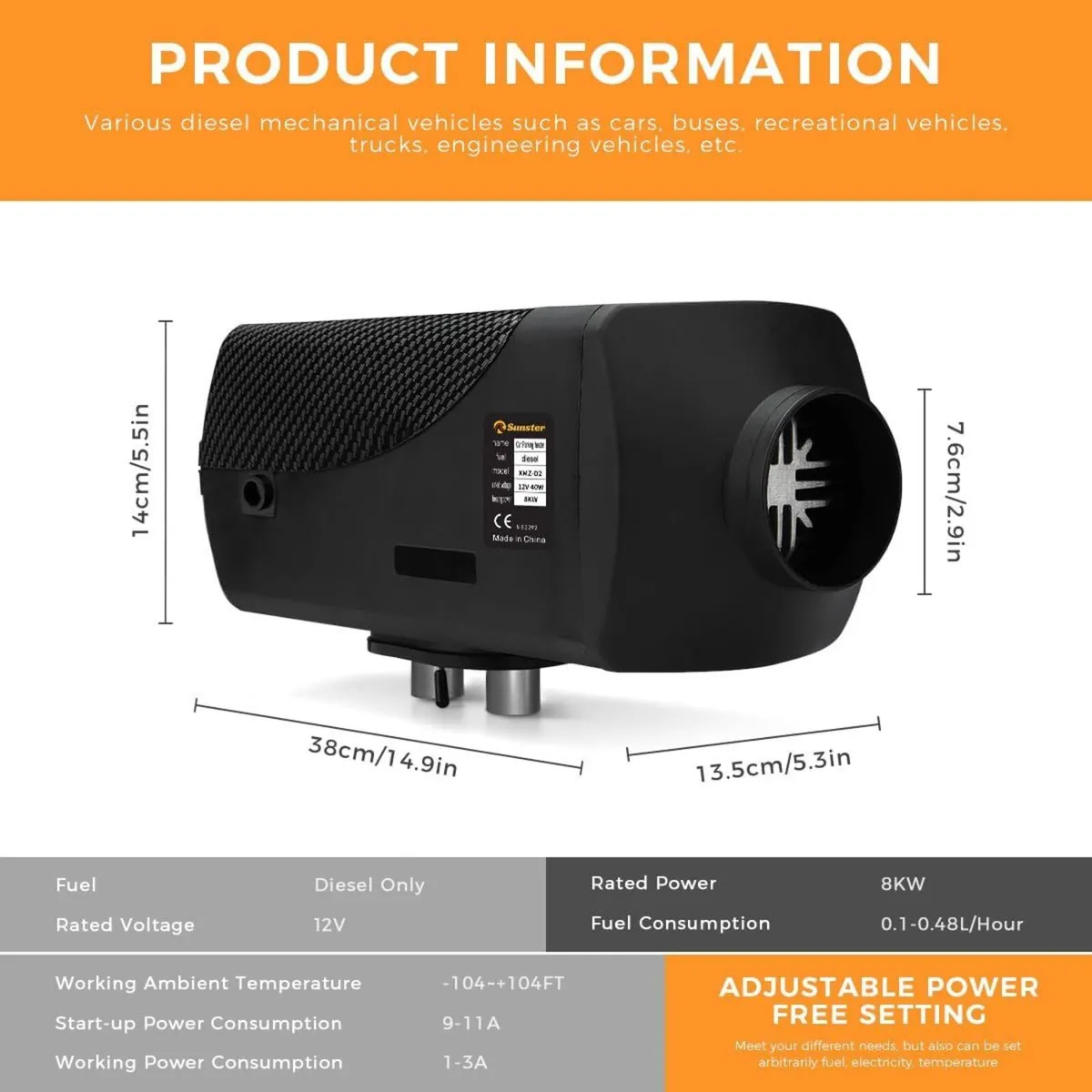 Diesel Air Heater 8KW 12V Bluetooth LCD Display - Image 1