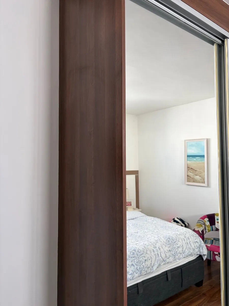 Walnut 3 sliding door Mirrored Wardrobe - Image 1