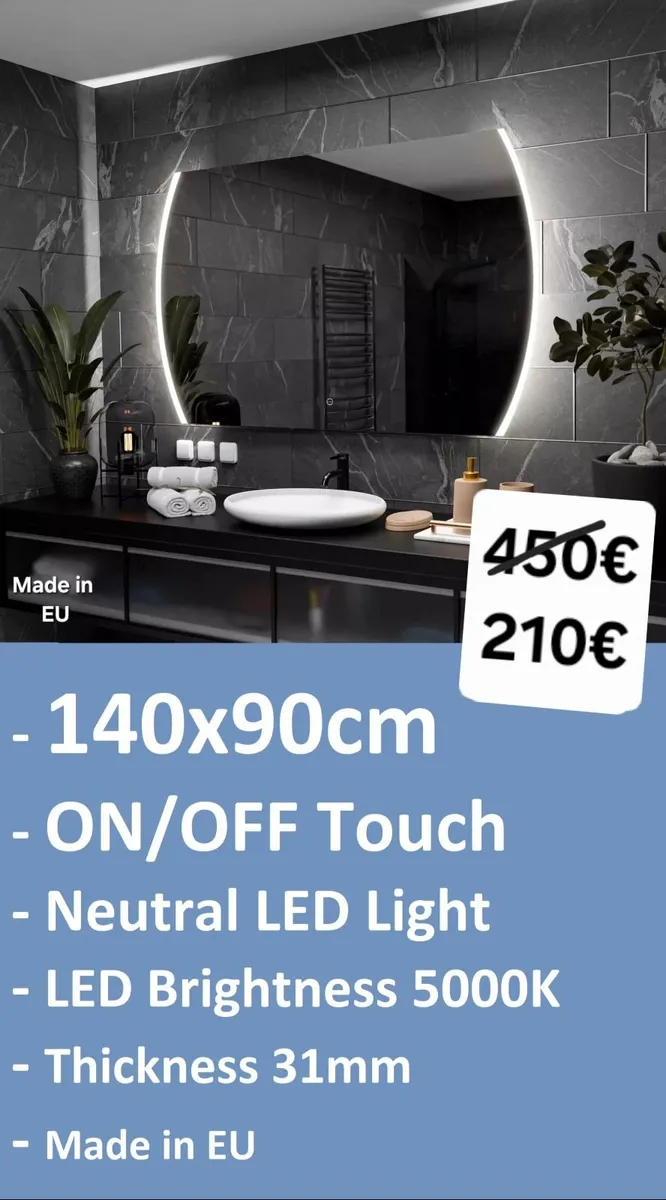 LED Bathroom Mirror 140x90cm Touch Switch Bright - Image 2