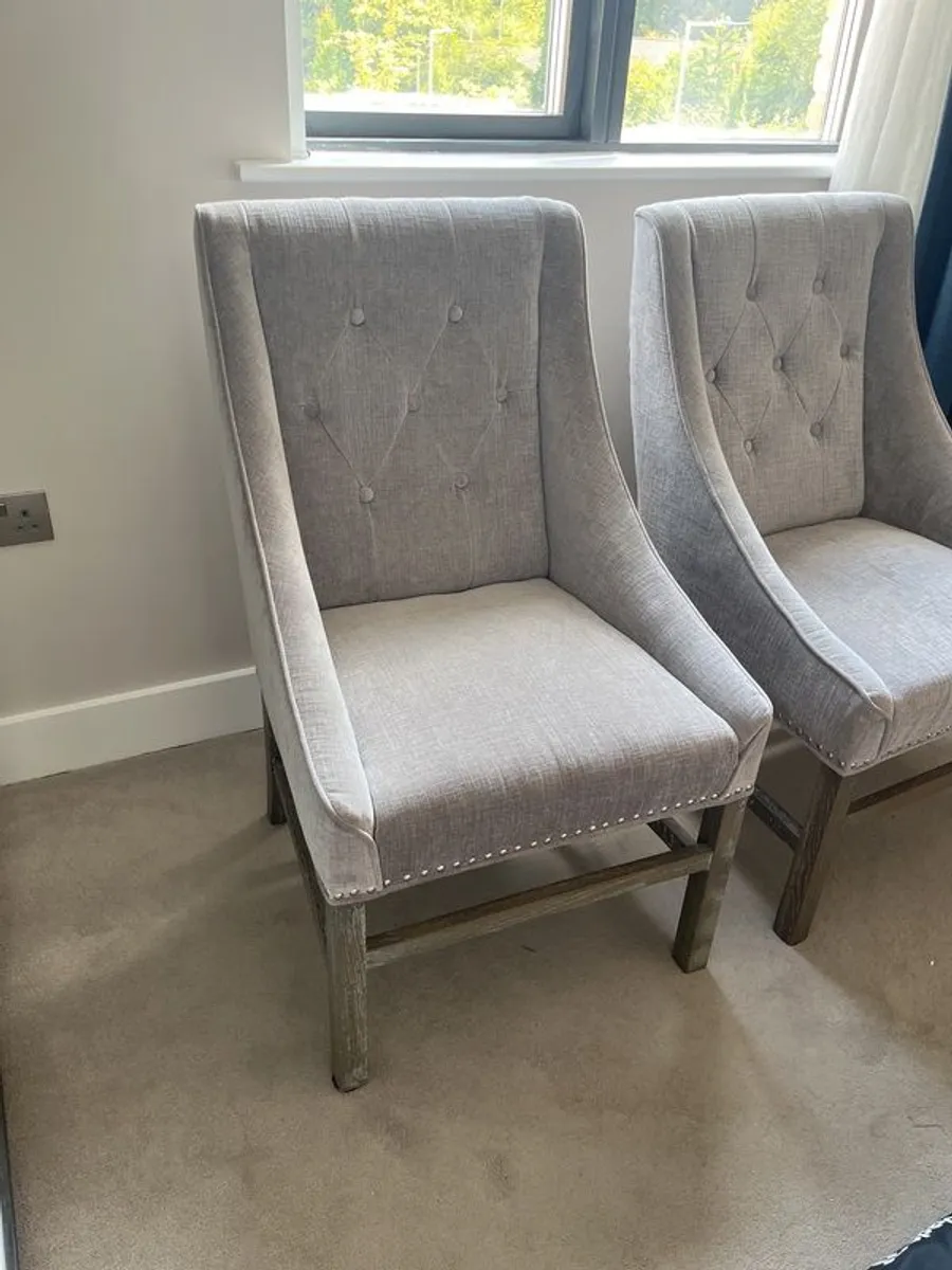 Grey Upholstered arm chairs / Dining Chairs - like new - Image 1