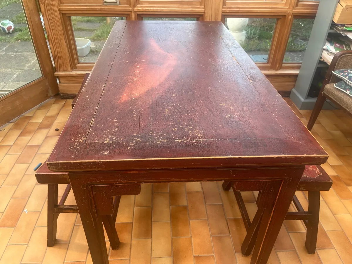 Unique chinese hardwood table & stools - Image 4
