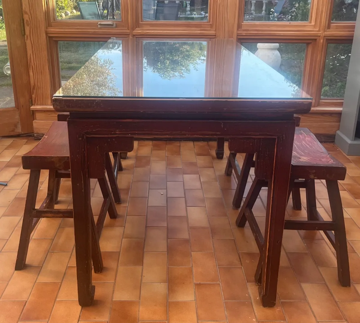 Unique chinese hardwood table & stools - Image 1