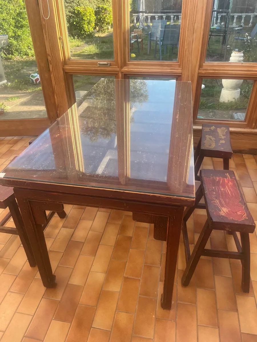 Unique chinese hardwood table & stools - Image 3