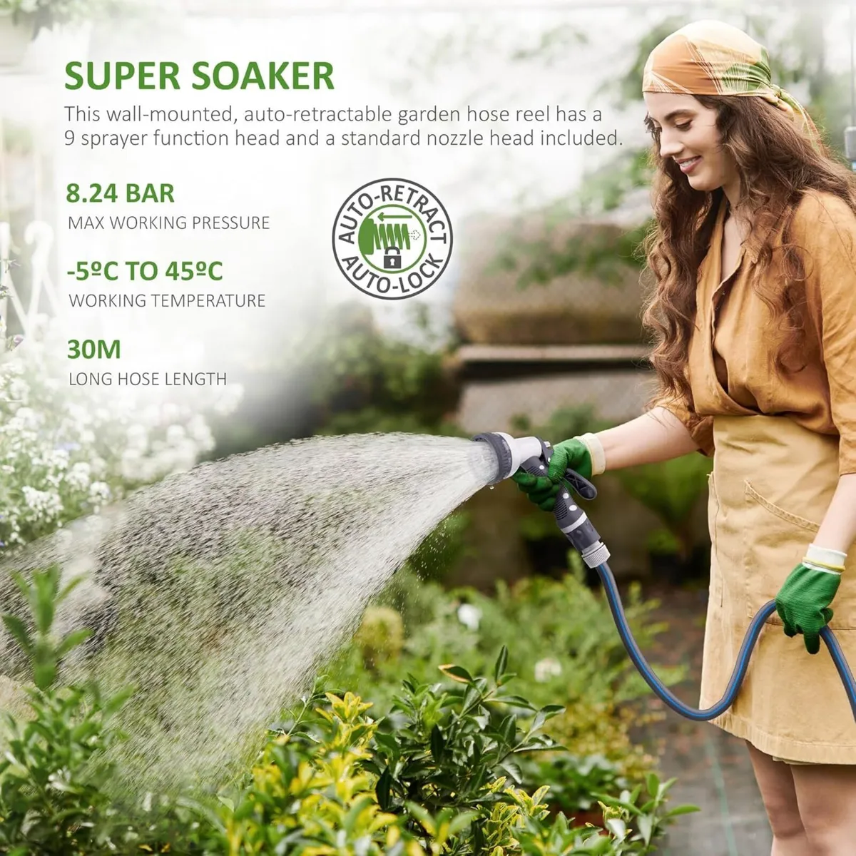 Hose Reel 30m Wall Mounted Garden with Auto - Image 2