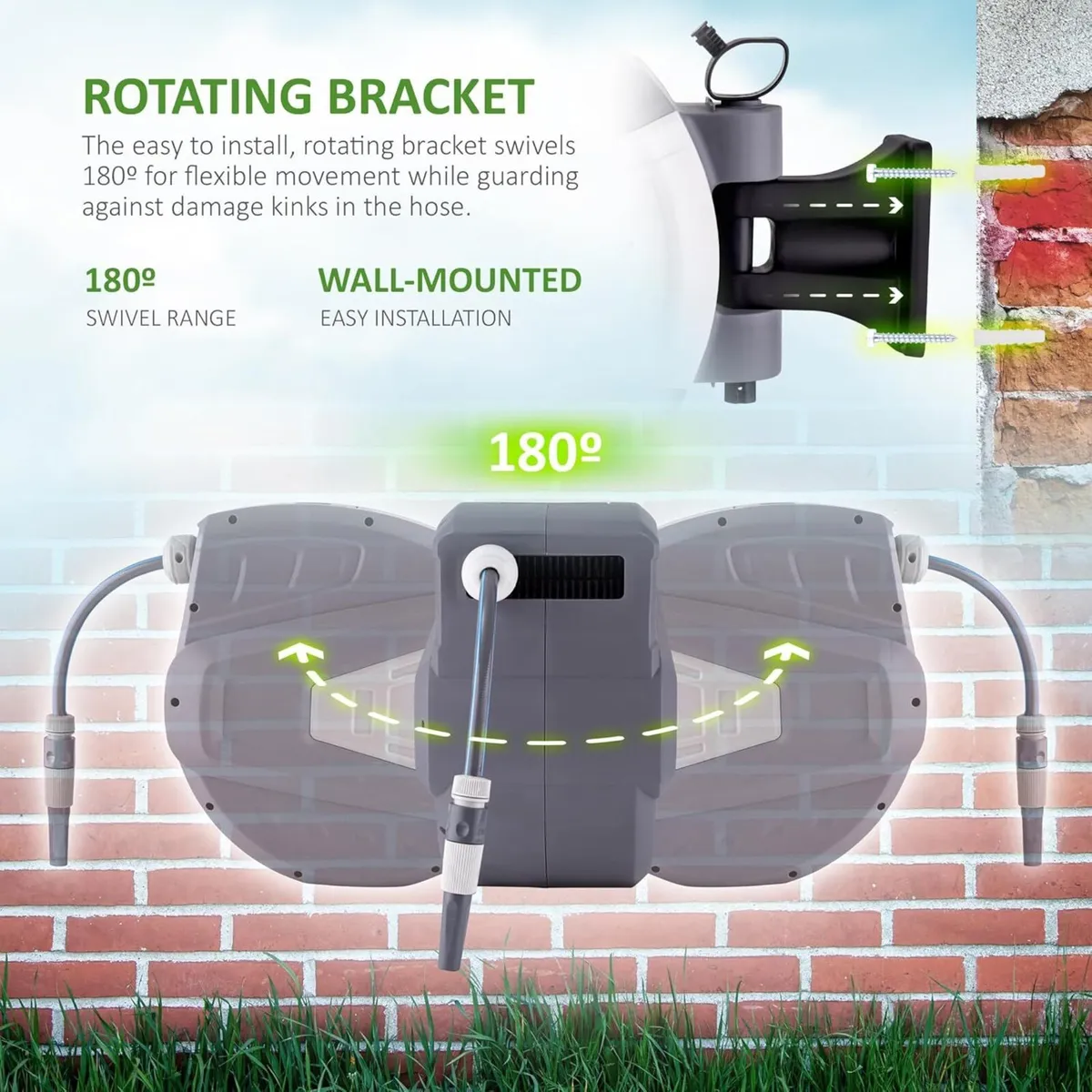 Hose Reel 30m Wall Mounted Garden with Auto - Image 3