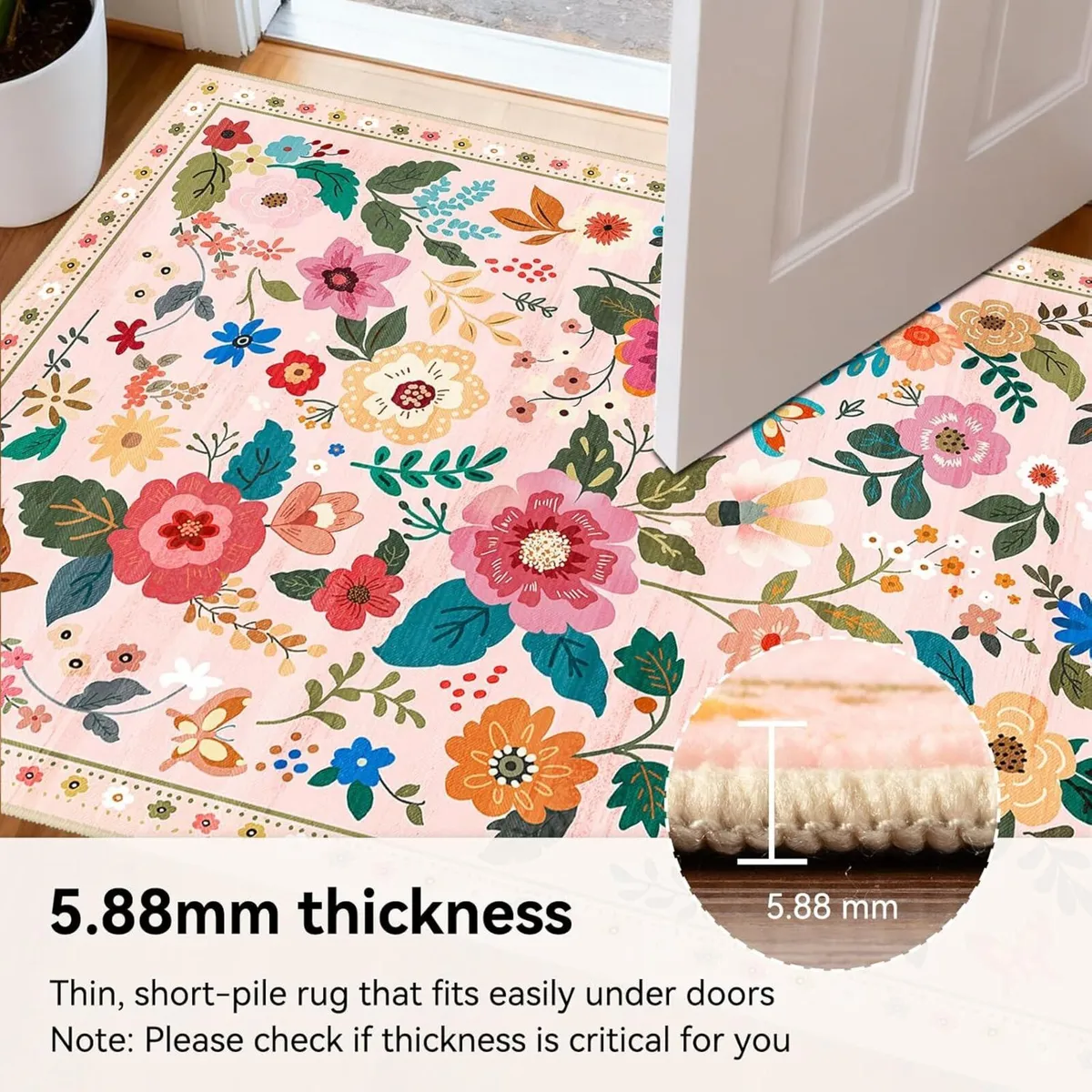 Rugs Living Room Machine Washable Floral Rug - Image 3