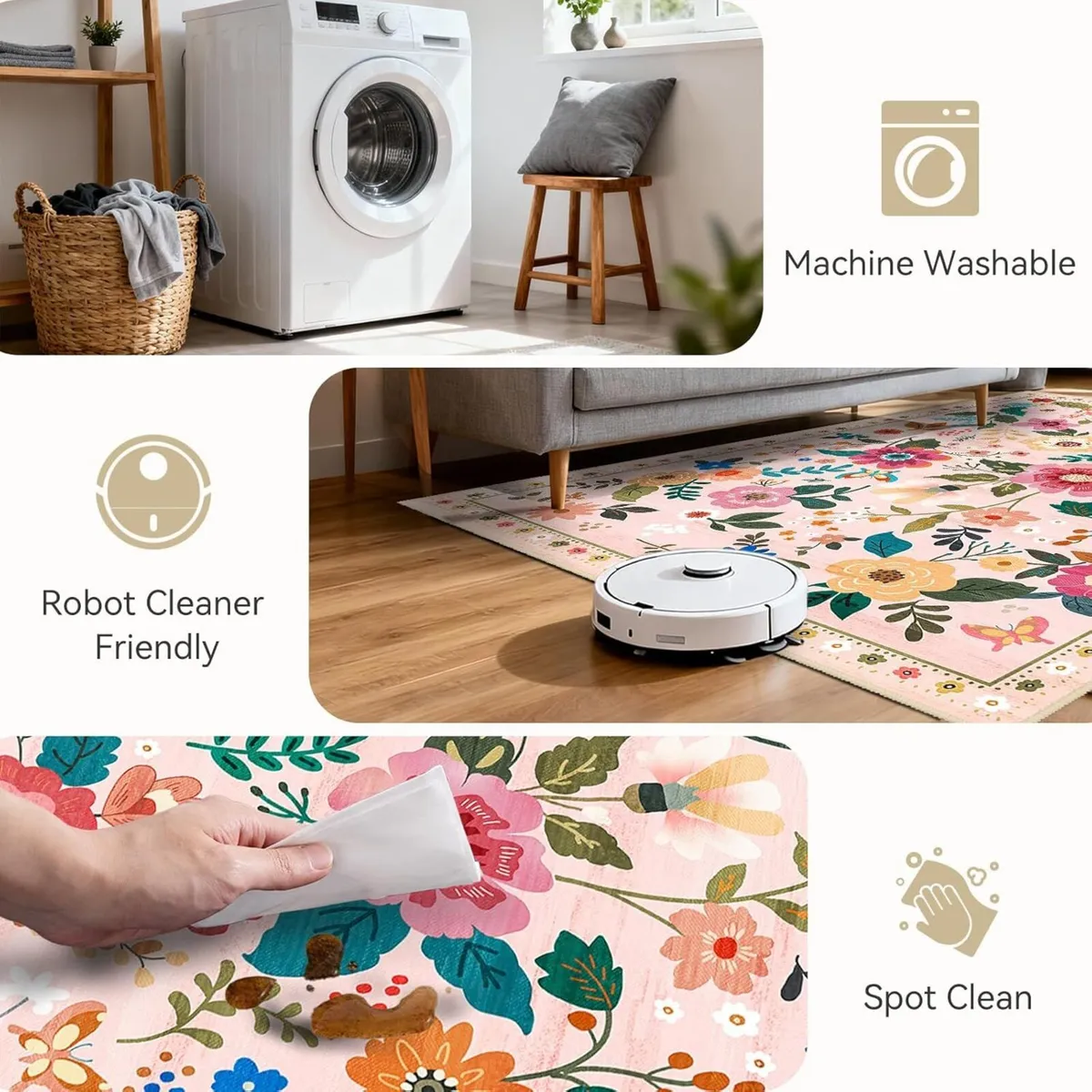Rugs Living Room Machine Washable Floral Rug - Image 4