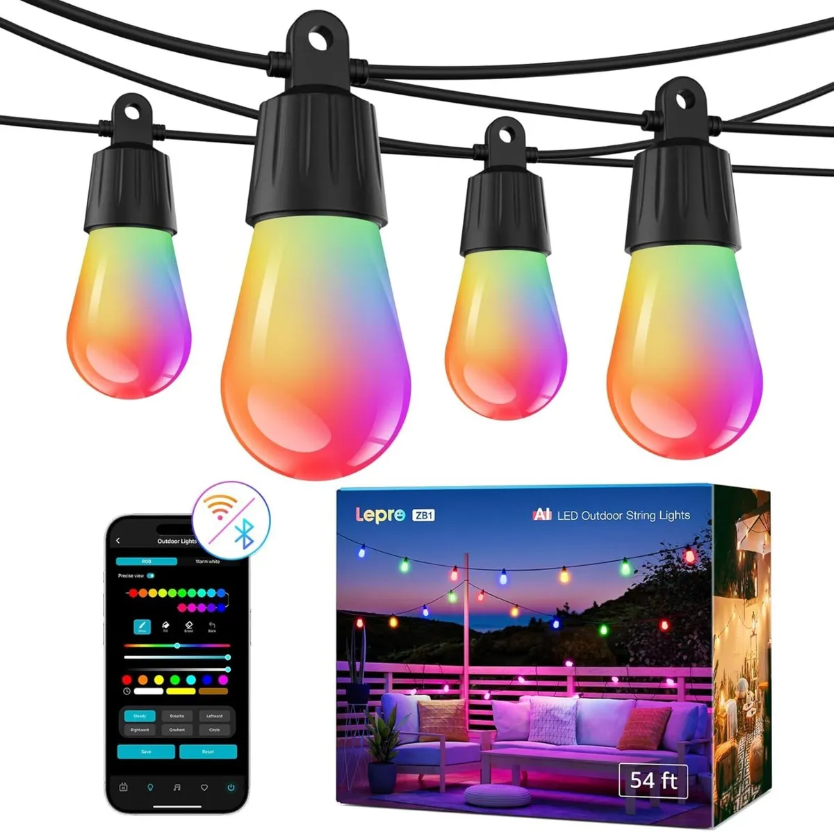 Ai Festoon Lights Outdoor 15m RGB+ic Warm - Image 1