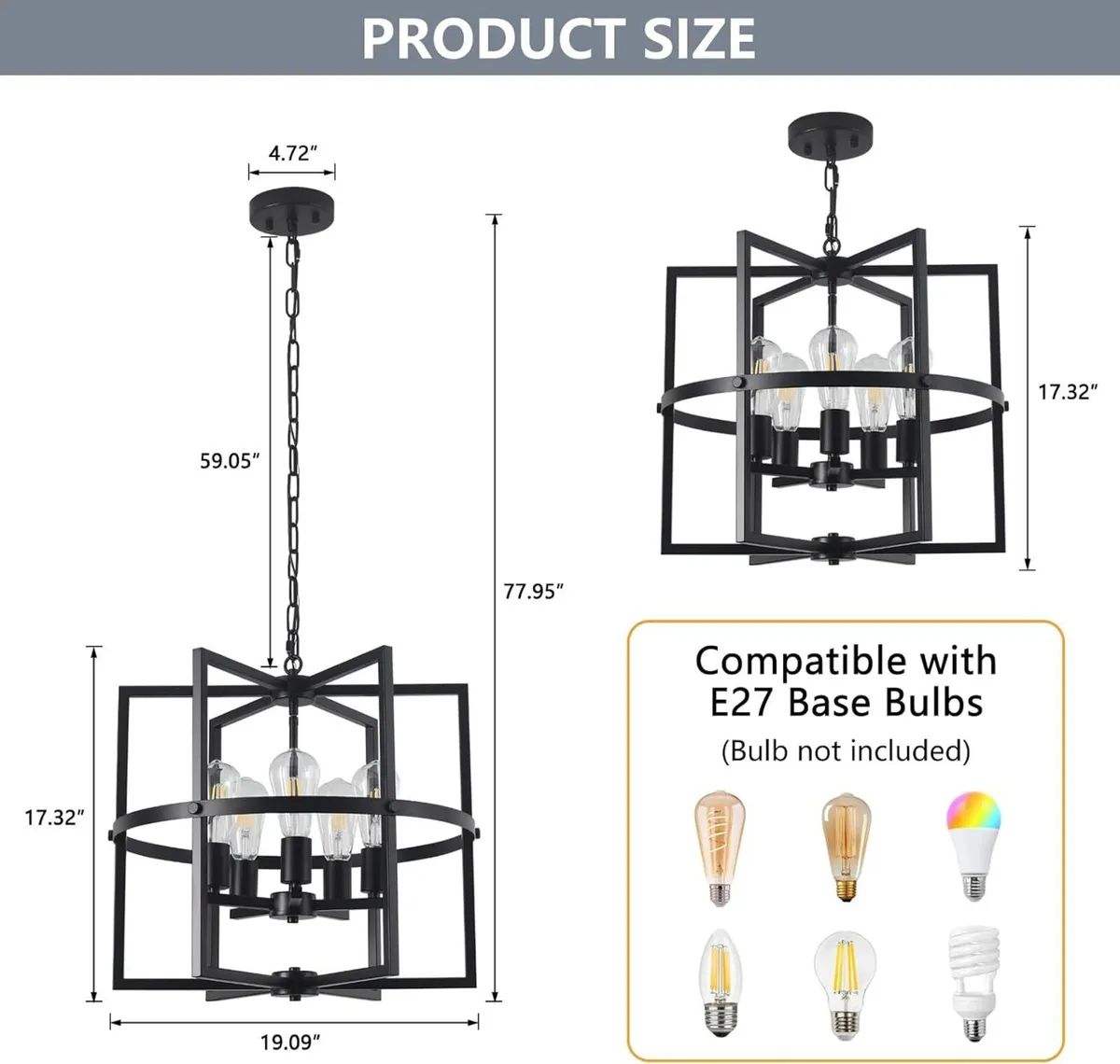 5-Lights Pendant Ceiling Light Industrial Fitting - Image 3