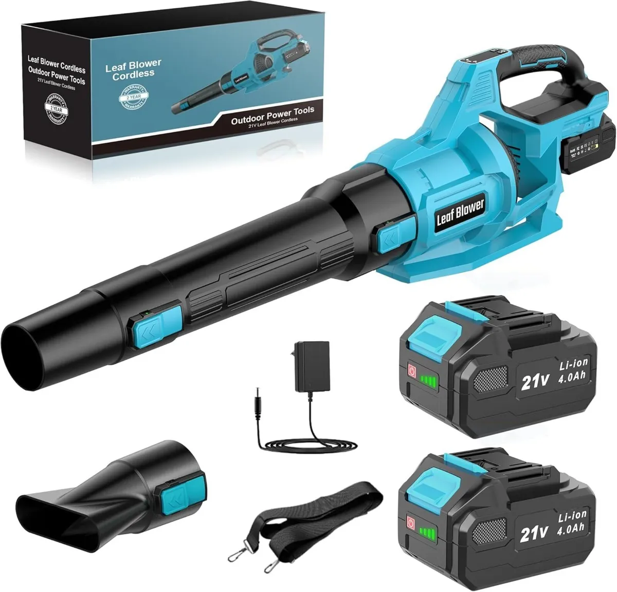 Cordless Leaf Blower 2 Batteries 4.0ah Garden 21V - Image 1