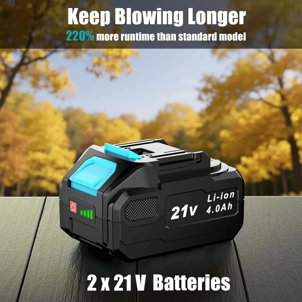 Cordless Leaf Blower 2 Batteries 4.0ah Garden 21V - Image 3