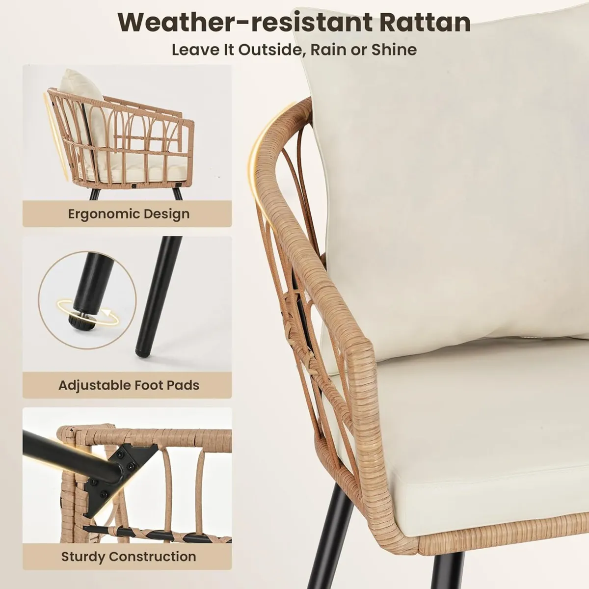 Rattan Bistro Set Garden Furniture with Tempered - Image 4