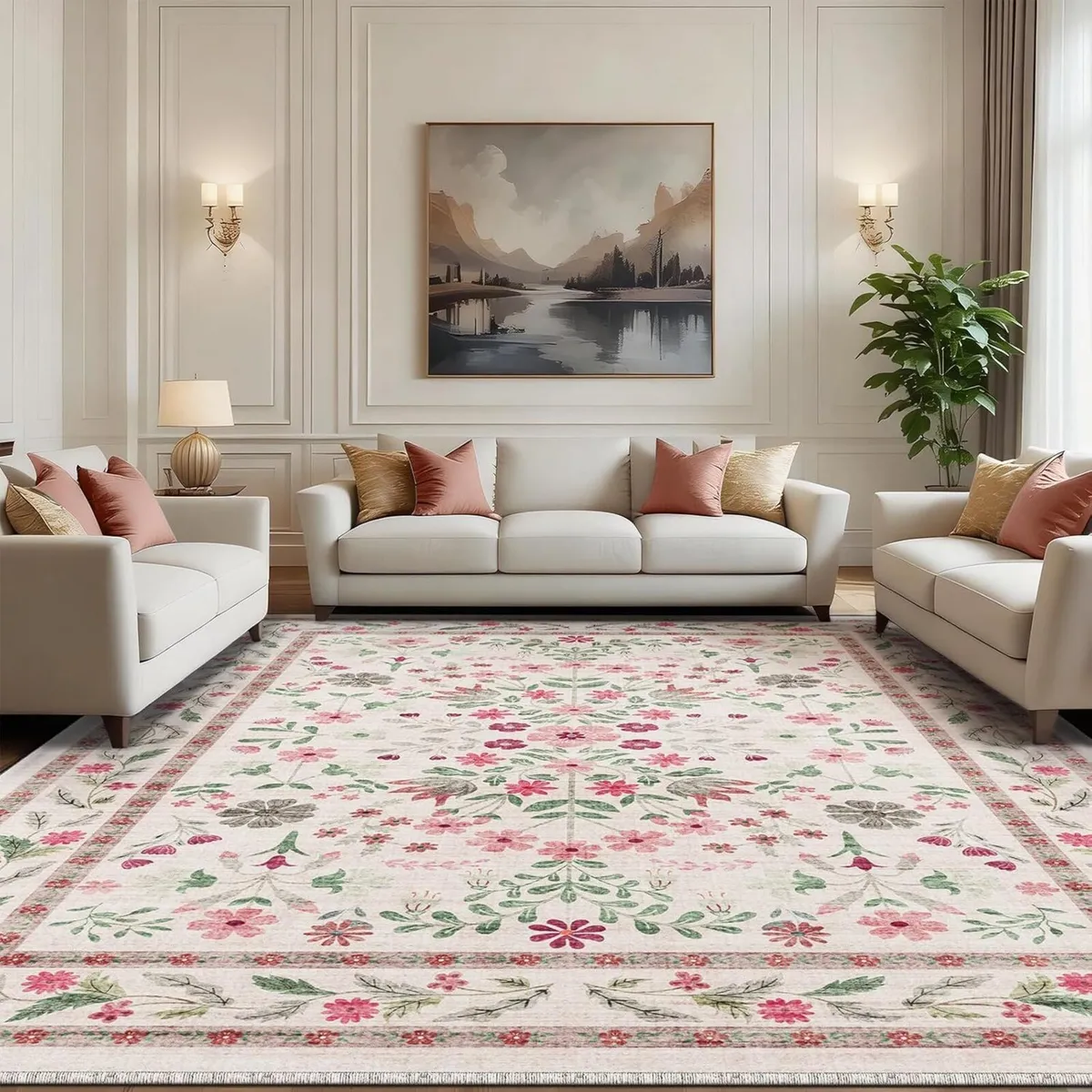 Rugs Living Room Vintage Floral Rug Washable - Image 1