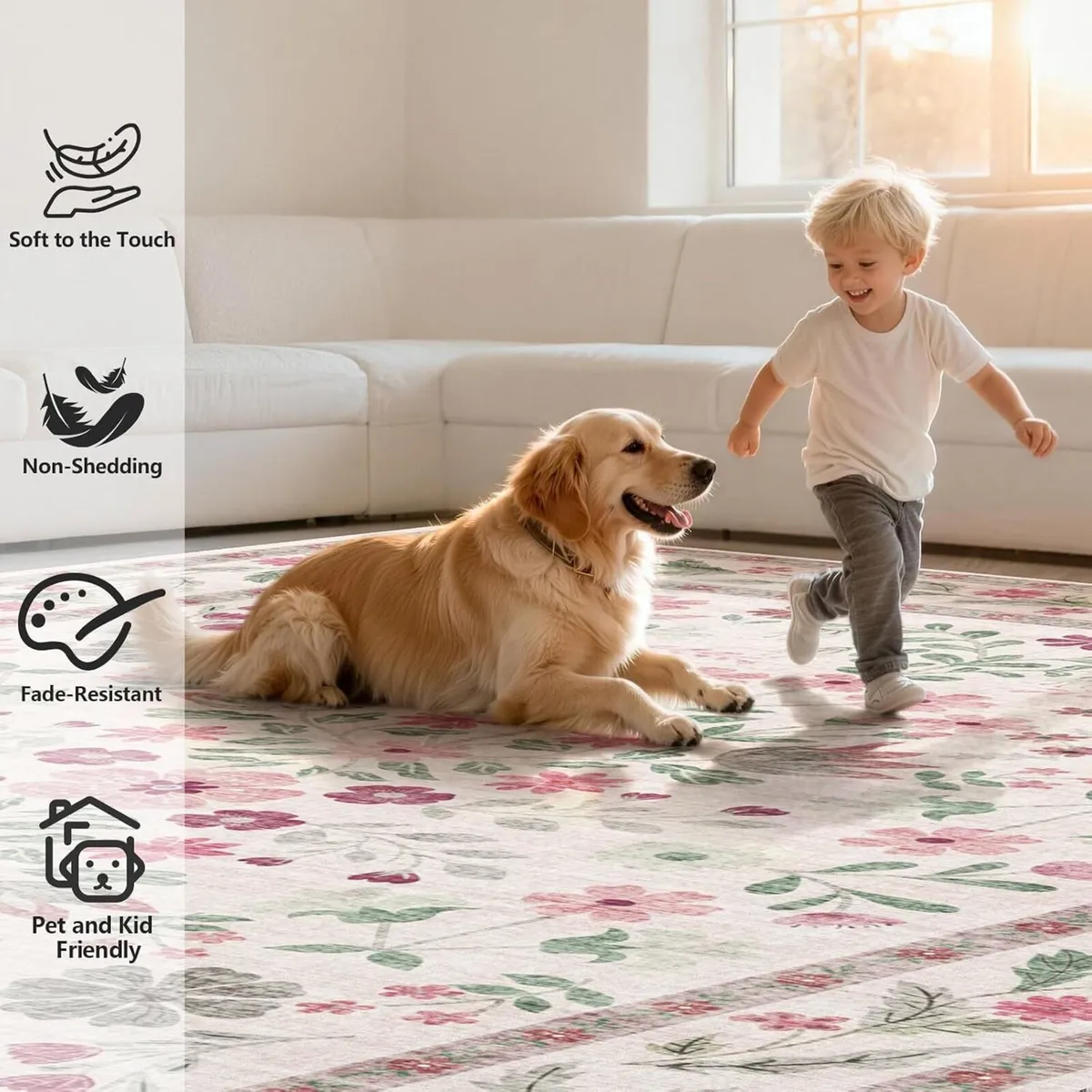 Rugs Living Room Vintage Floral Rug Washable - Image 4
