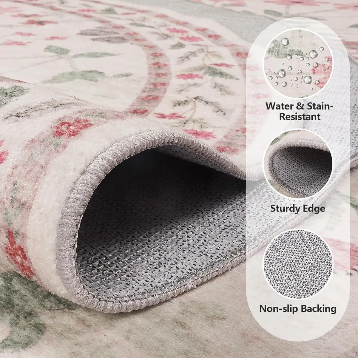Rugs Living Room Vintage Floral Rug Washable - Image 3