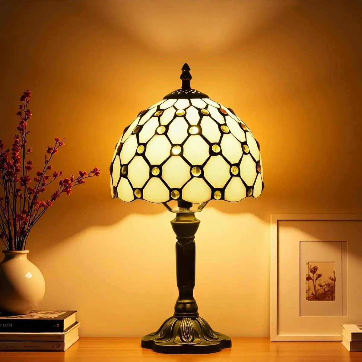 Tiffany Lamp Stained Glass with Beads 8" 20CM - Image 1
