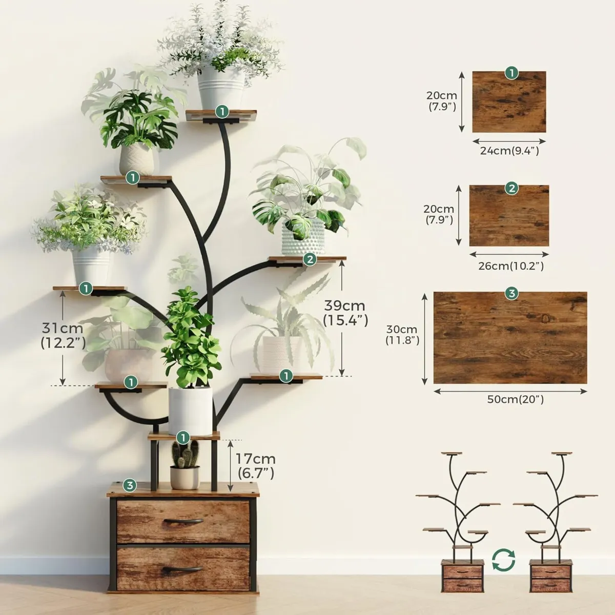 Plant Stand Indoor 9-Tier 160CM 2 Storage Drawers - Image 4