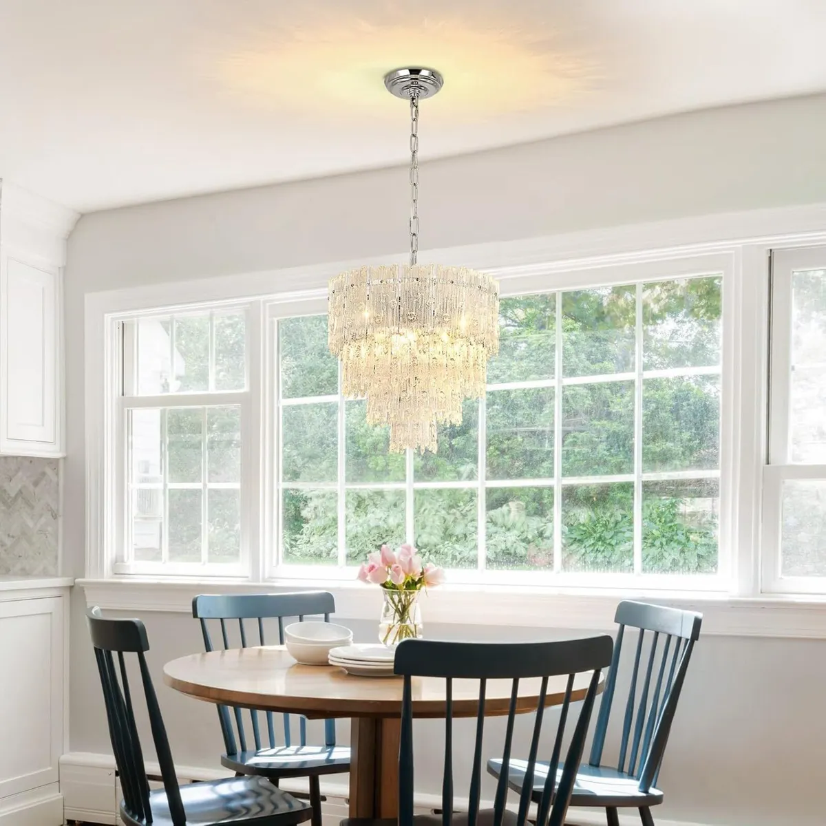 Crystal Chandelier Chrome Round Glass Pendant - Image 2