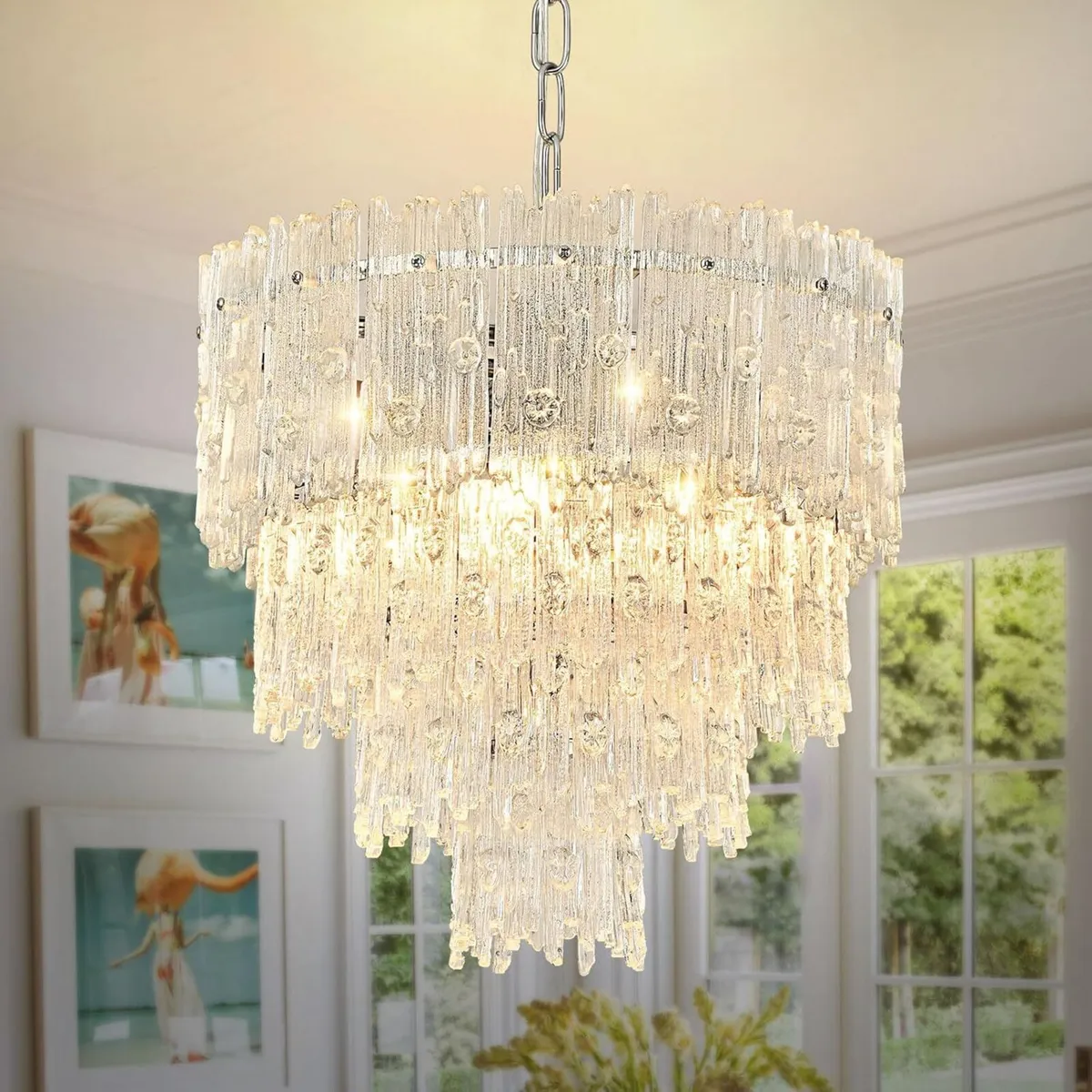 Crystal Chandelier Chrome Round Glass Pendant - Image 1