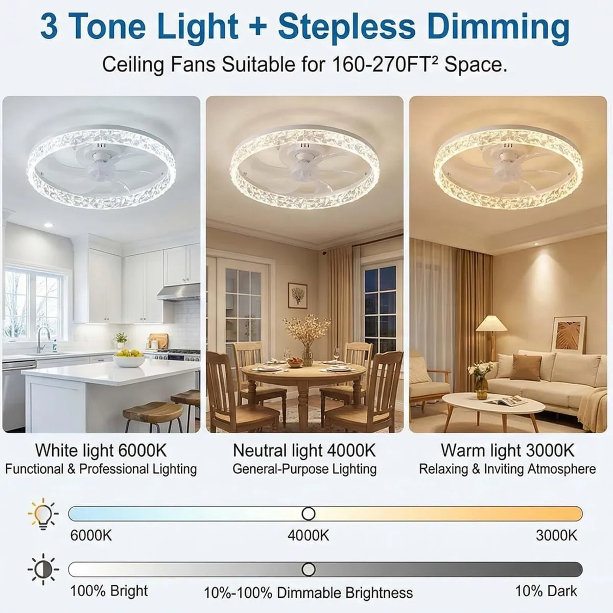 Crystal Ceiling Fans with Lights and Remote Smart - Image 3