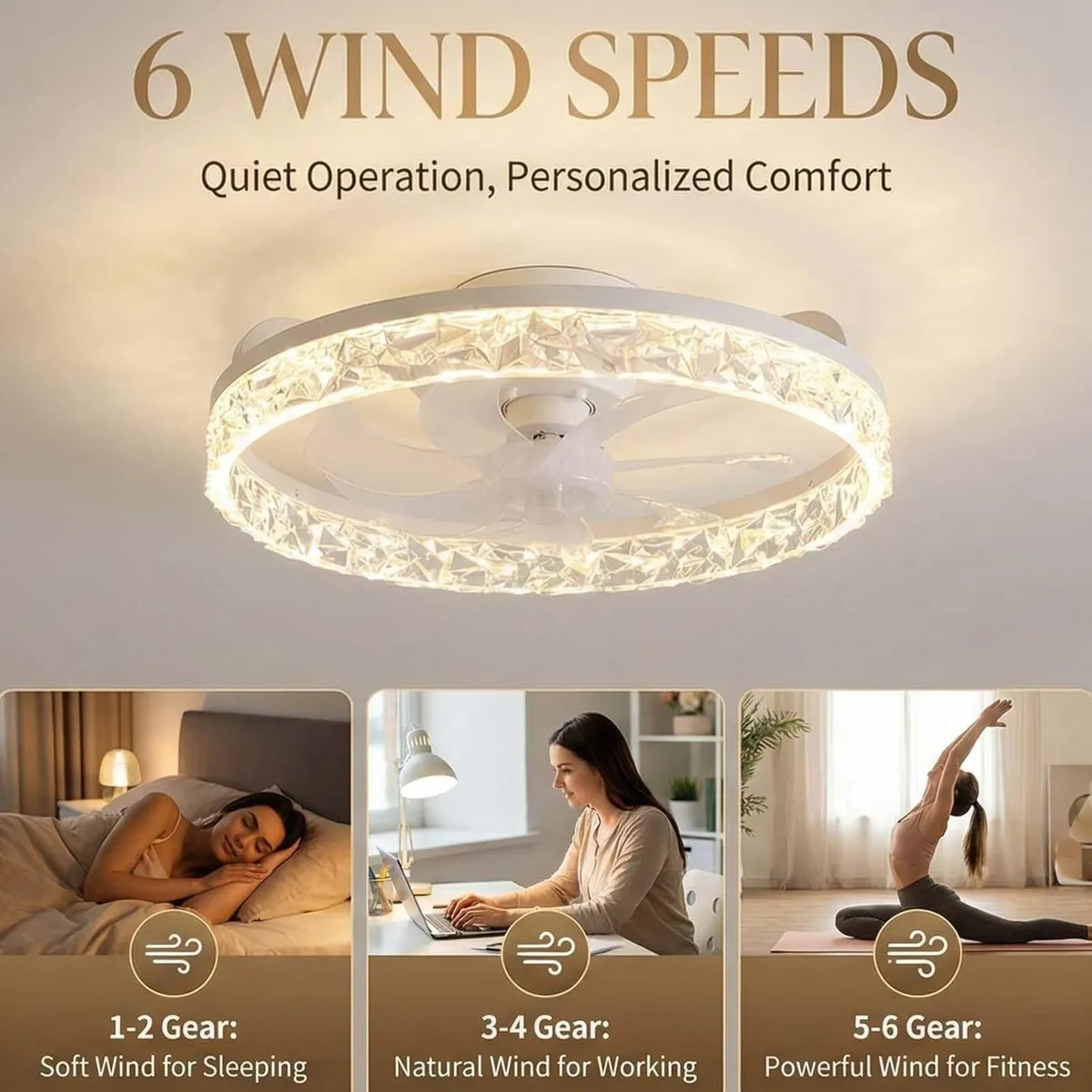 Crystal Ceiling Fans with Lights and Remote Smart - Image 4
