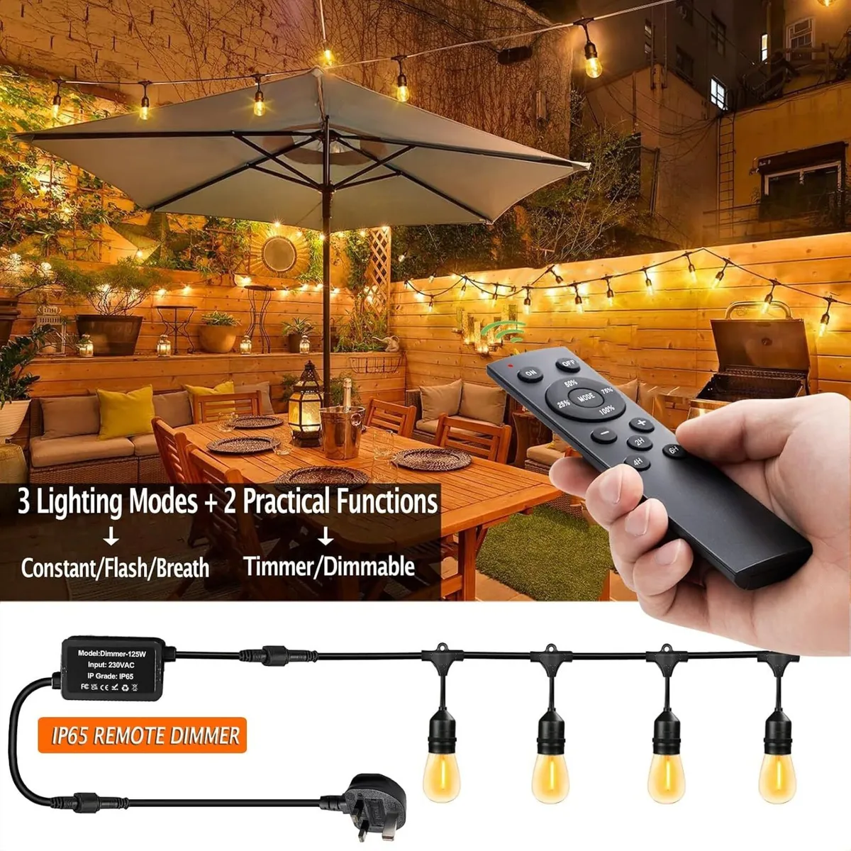 30m Festoon Lights Outdoor with Dimmerremote 32 - Image 2