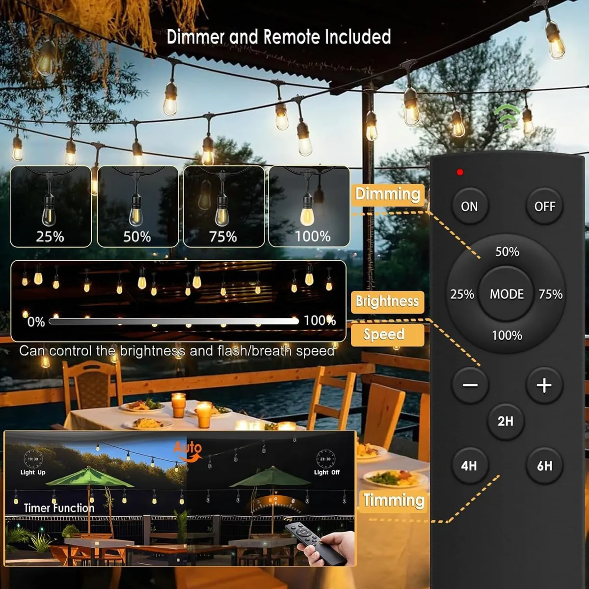 30m Festoon Lights Outdoor with Dimmerremote 32 - Image 3