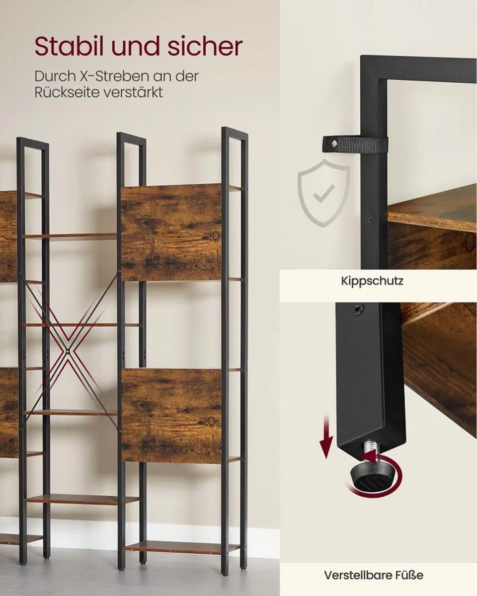 Industrial Bookcase with Storage Shelves - Image 2