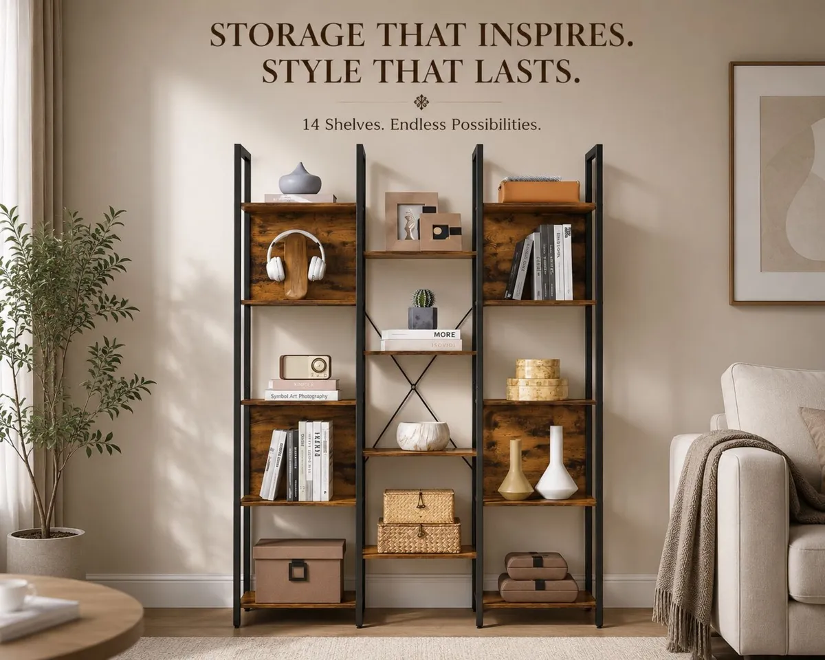 Industrial Bookcase with Storage Shelves - Image 1