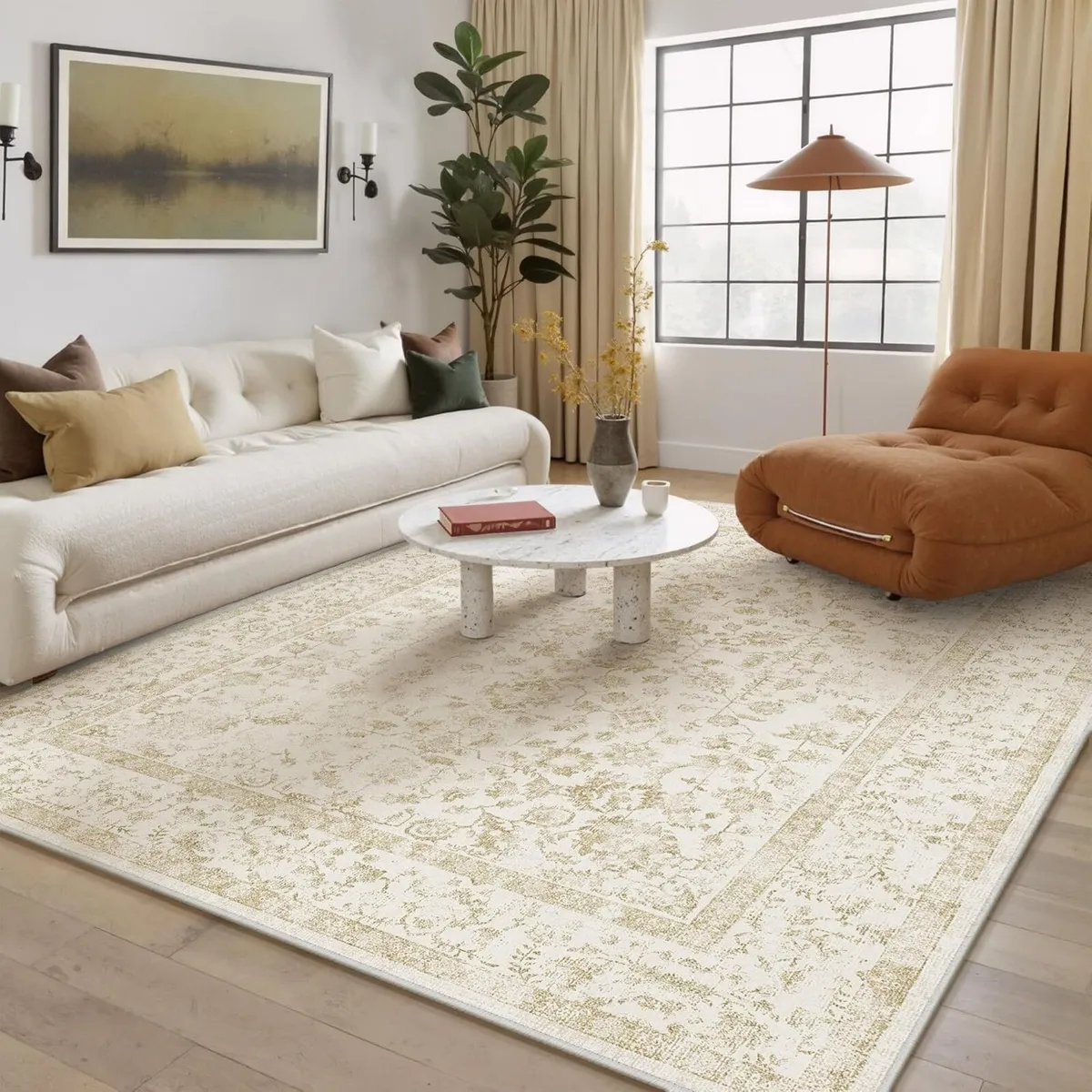Large Living Room Area Rug Vintage Washable - Image 2