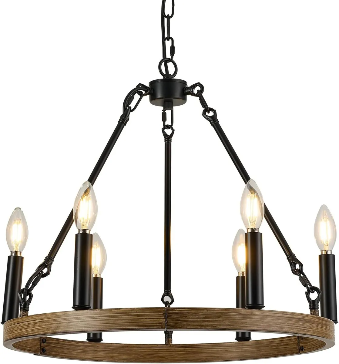 19.7" Farmhouse Chandelier 6 Lights Wagon Wheel - Image 1