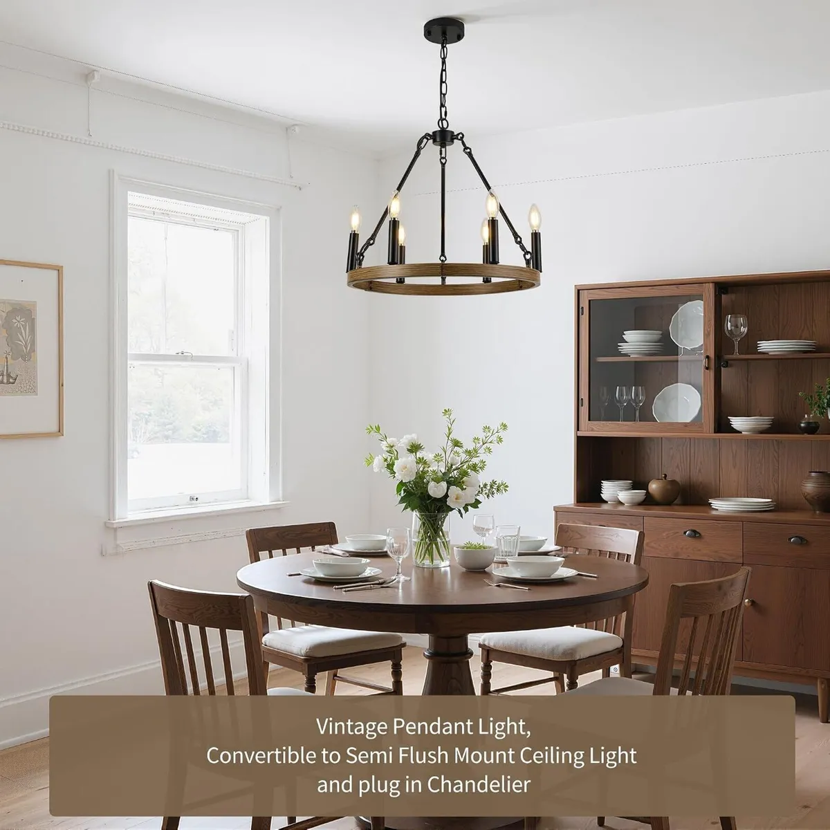19.7" Farmhouse Chandelier 6 Lights Wagon Wheel - Image 4