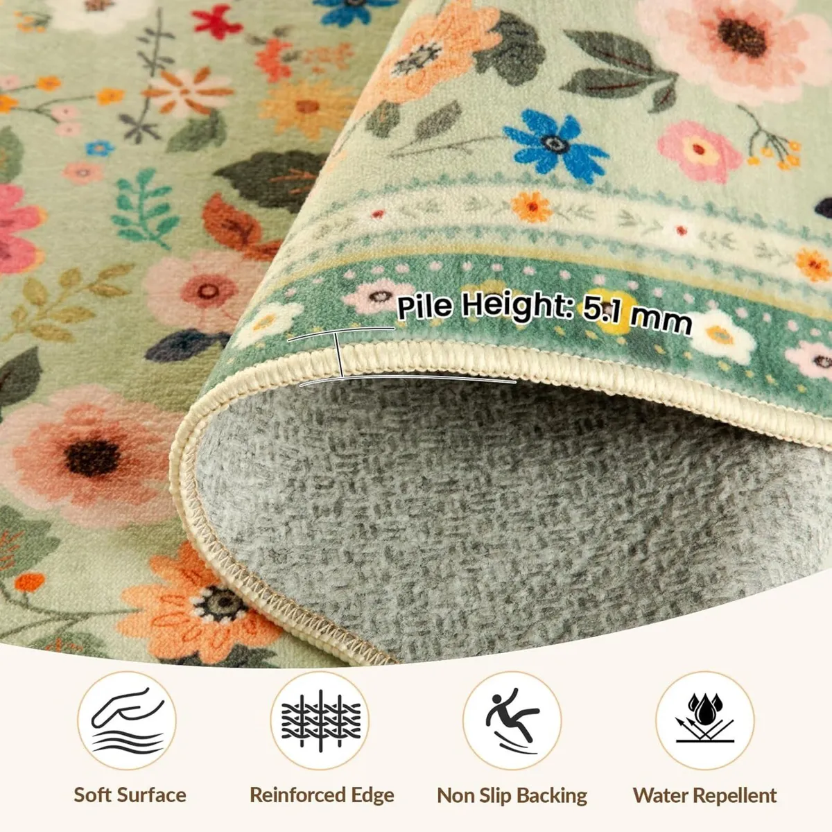 Washable Rug Floral Print Living Room - Image 2