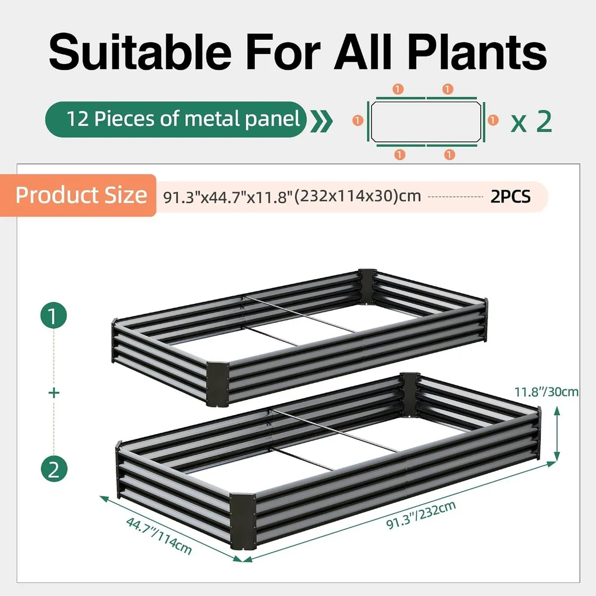 2pcs Metal Galvanized Raised Garden Bed Kit 8 - Image 4