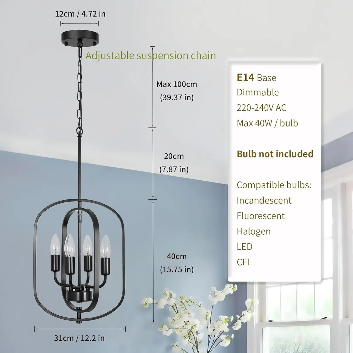 Wood Chandeliers 5-Light Adjustable Height - Image 3