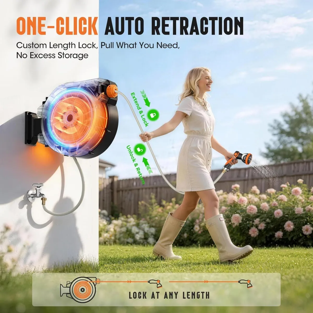 Garden Hose Reel 1 2" X 30+2m Retractable - Image 3
