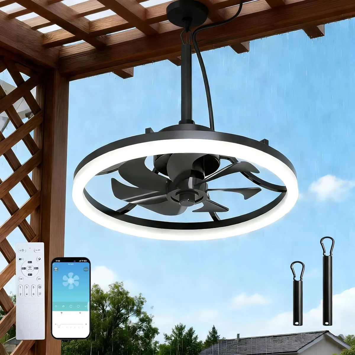Outdoor Ceiling Fan with Lights Waterproof Gazebo - Image 1
