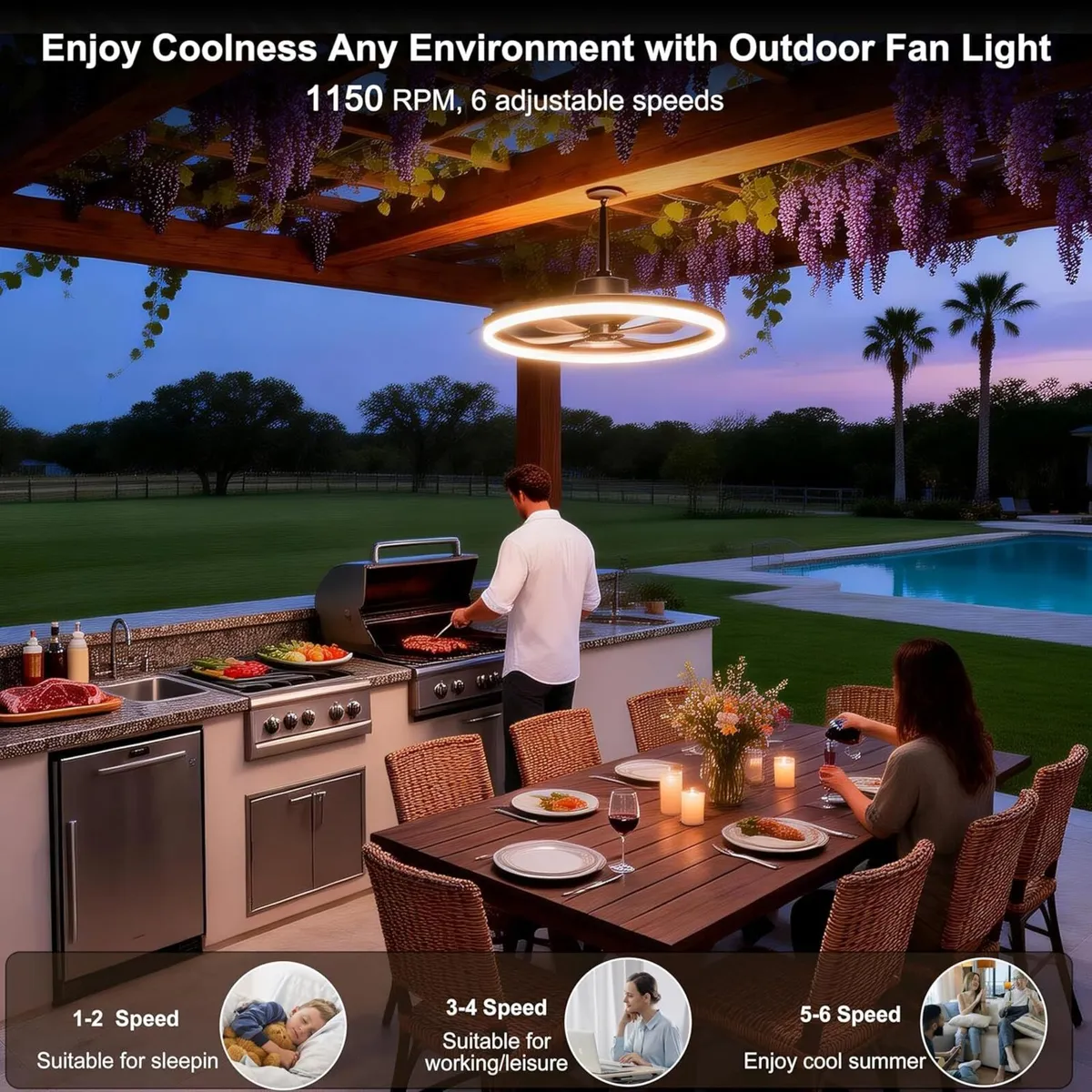 Outdoor Ceiling Fan with Lights Waterproof Gazebo - Image 2
